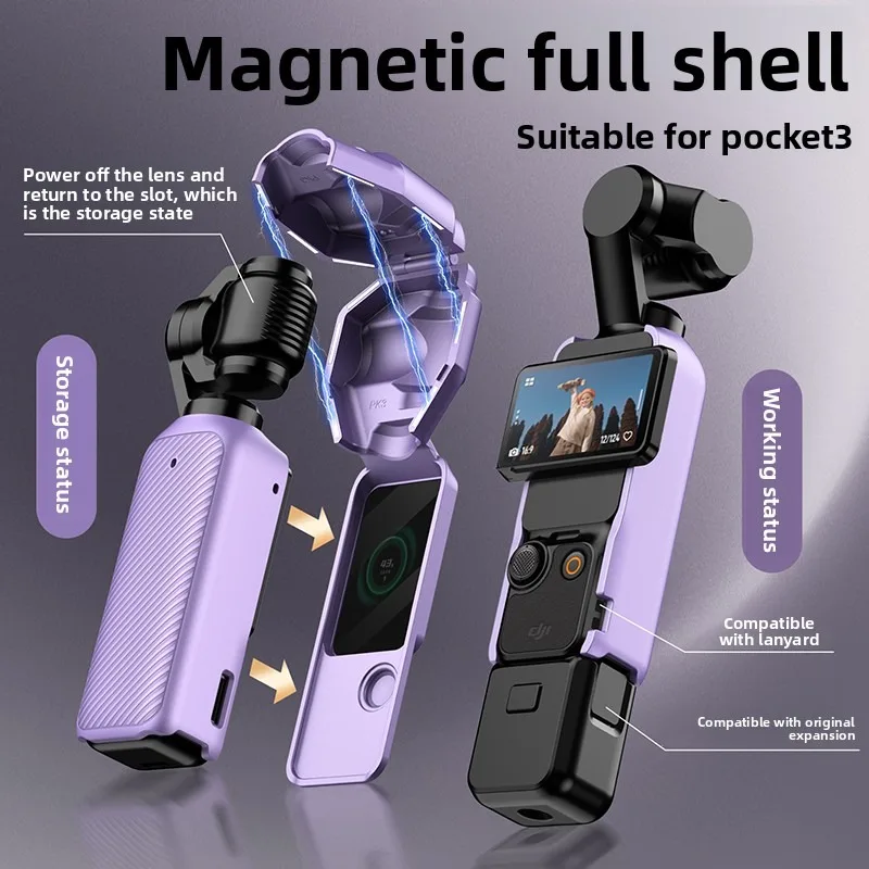

Magnetically enclosed shell suitable for DJI Osmo Pocket 3 storage box; sports camera accessory storage box; portable bag; hand-