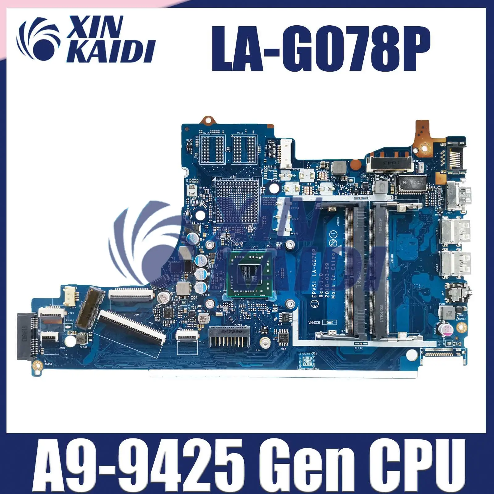 LA-G078P Motherboard For HP Pavilion 15-DB 15T-DB 255 G7 EPV51 L20477-601 Laptop Mainboard A9-9425 CPU DDR4