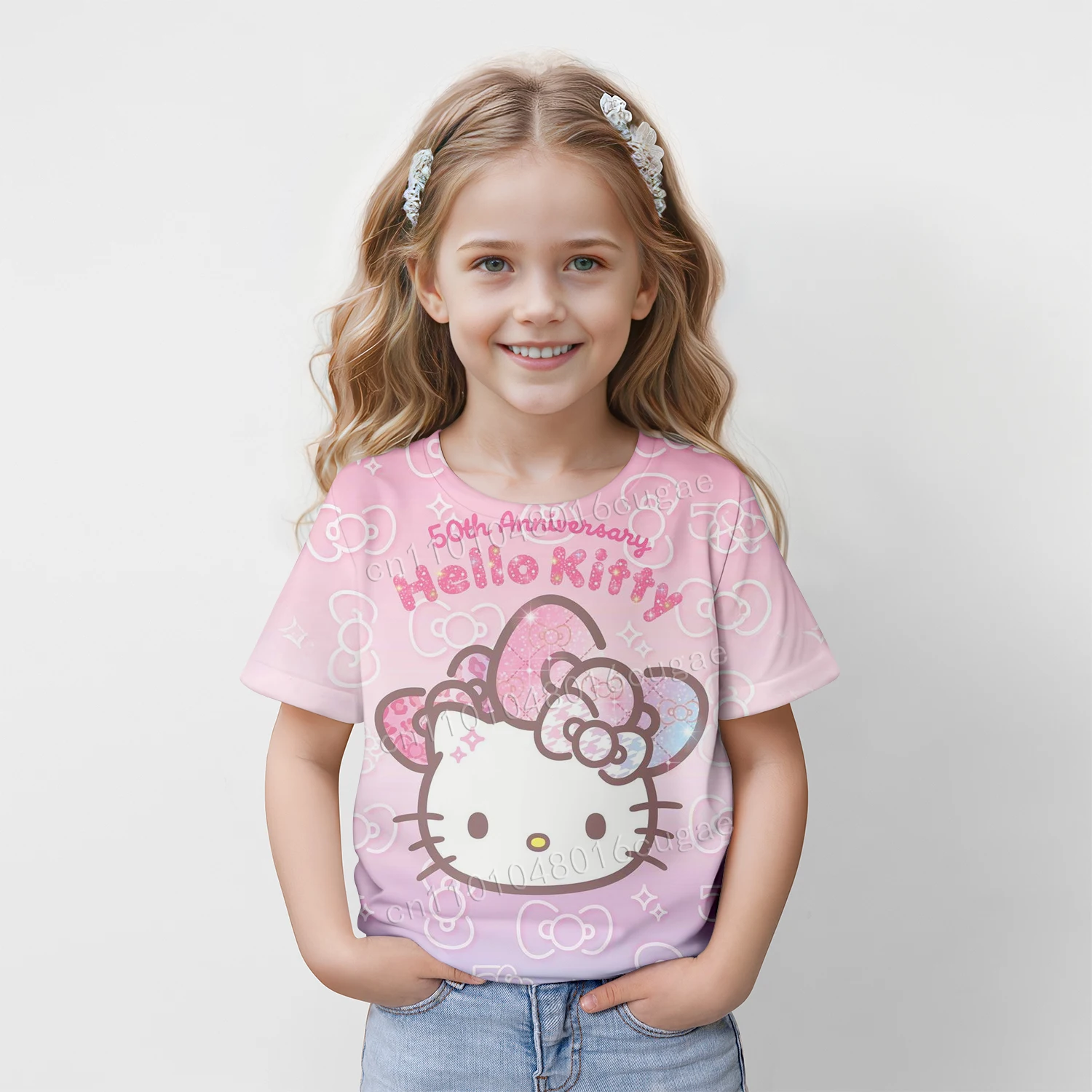 

Hot-sell Hello Kitty Girls Boys Kids T-Shirt Cute Style Short-Sleeved T-Shirts Printed Cartoon Pattern Casual Breathable T-Shirt