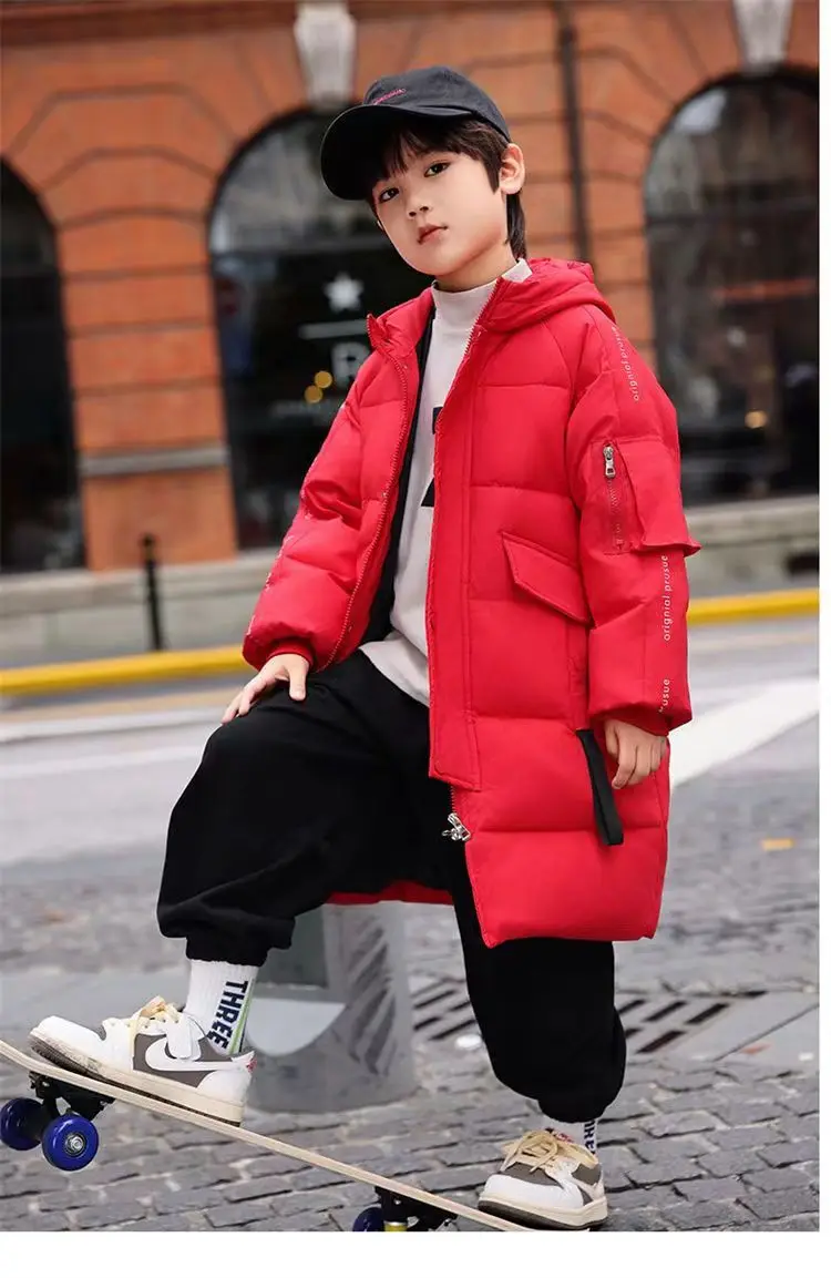 Winter Warm Down Cotton Jacket Girls Boy Waterproof Hooded Coat Children Outerwear Clothes for 5-16 Years Kid Long Parka Snowsui