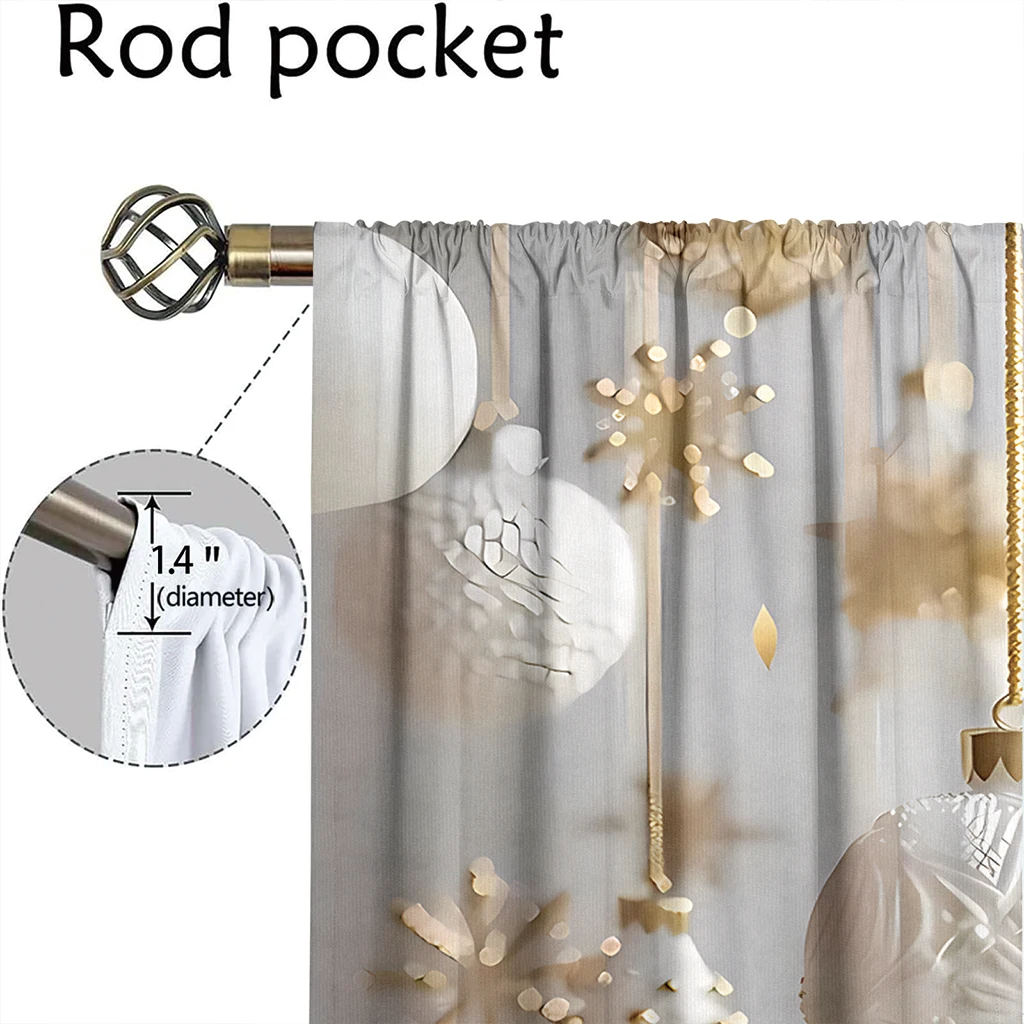 2pcs Set Festive Ball Christmas Curtains Soft Velvet Fabric Digital Printed with Rod Pocket Design curtains for Living Room