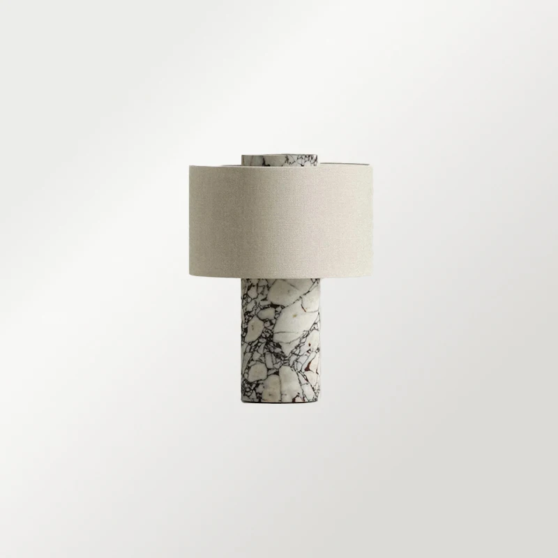 Luxury Marble Table Lamp with Fabric Shade | Modern Decorative Bedside Light for Living Room & Bedroom