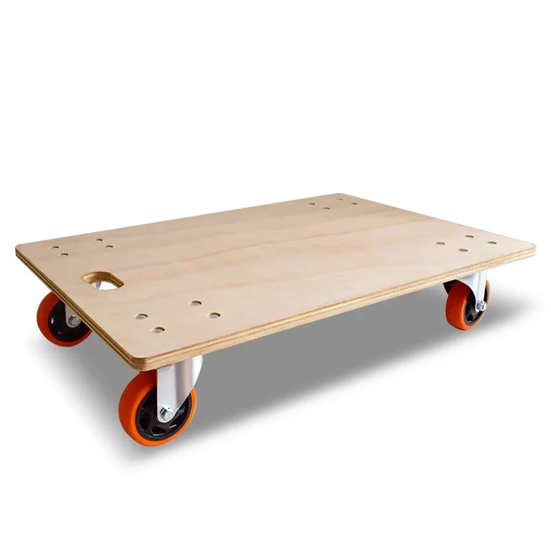 Thickened wood plate flat truck handling trailer turnover mobile four-wheeled flat truck