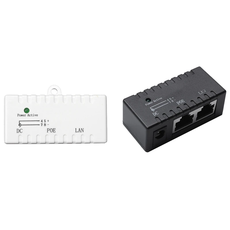 Conector passivo do adaptador Poe, divisor branco e preto, 2 pcs, Rj45 DC, entrada 5.5mm x 2.1mm