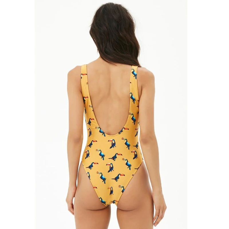 Retro Print One Piece Swimwear Push Up Swimsuits Woman Swimming Suit High Waist Female Beachwear Monokini