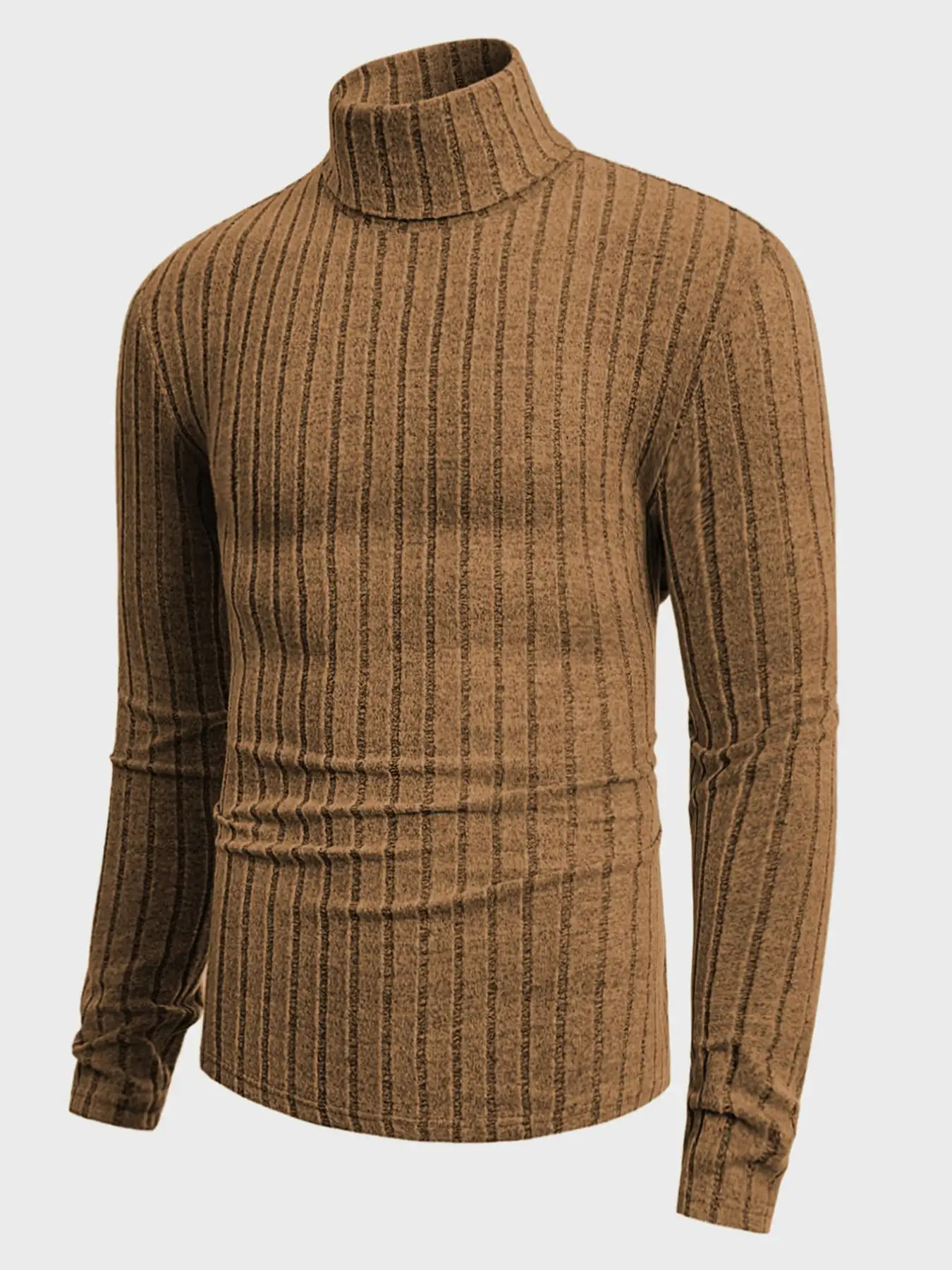 Herren Rollkragenpullover mit Langen Ärmeln, Vertikal Gestreift, Schlanke Passform, Gerippter Strickpullover, Lässiger Stretch-Unterzieher – Detail 34