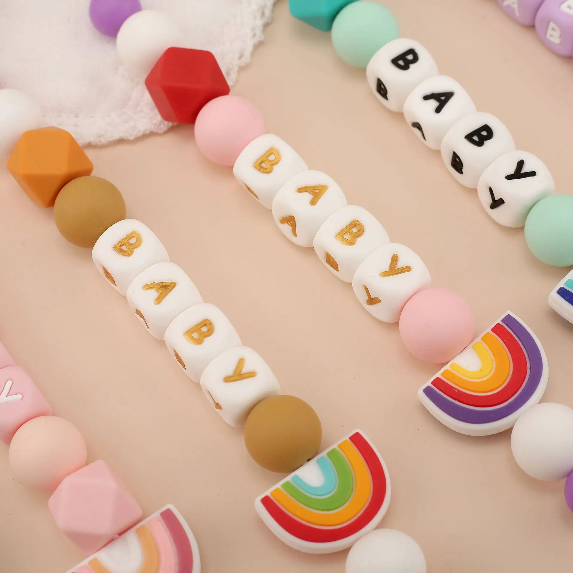 Baby Pacifiers Clips Personalized with Name Silicone Rainbow Dummy Nipples Holder Clip Chain BPA Free Accessories Teething Toys