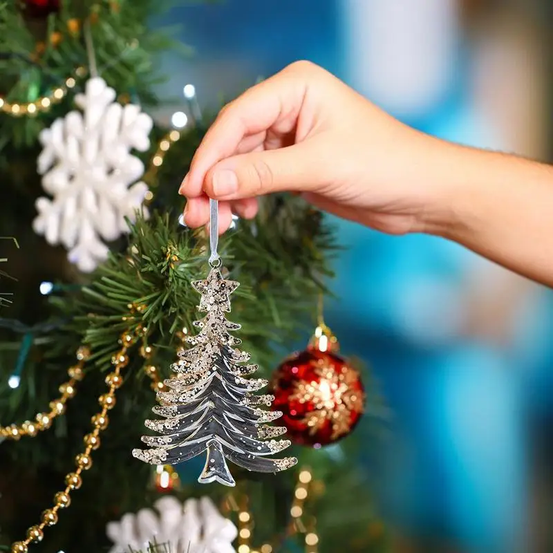 Adornos de copo de nieve para árbol de Navidad, decoraciones navideñas de cristal acrílico, adornos elegantes con purpurina, suministros para fiestas de invierno