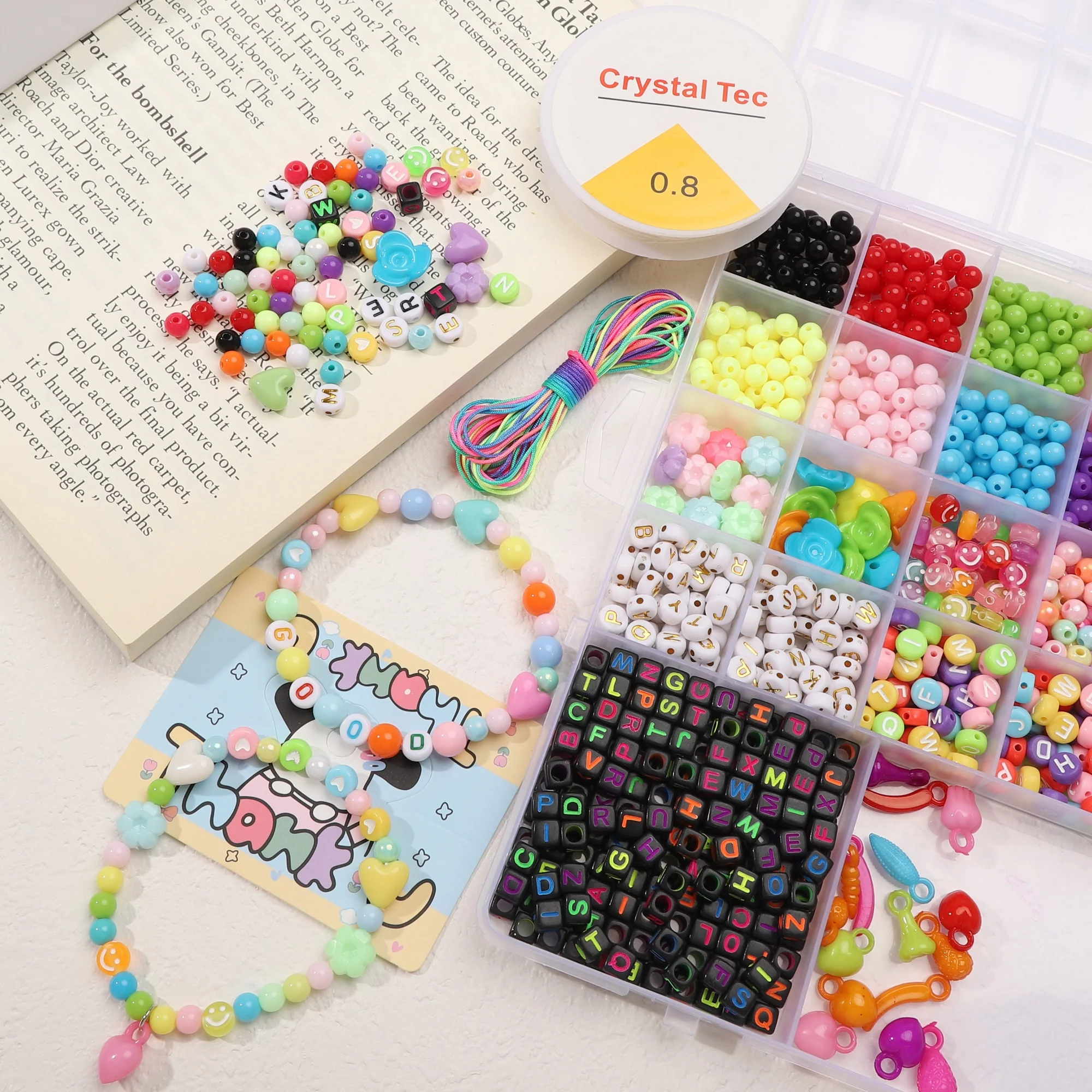 

26 Compartments Acrylic Letter Beads Set Colorful Beads with Ribbon Box For Jewelry DIY Bracelet Necklace Earring Materials