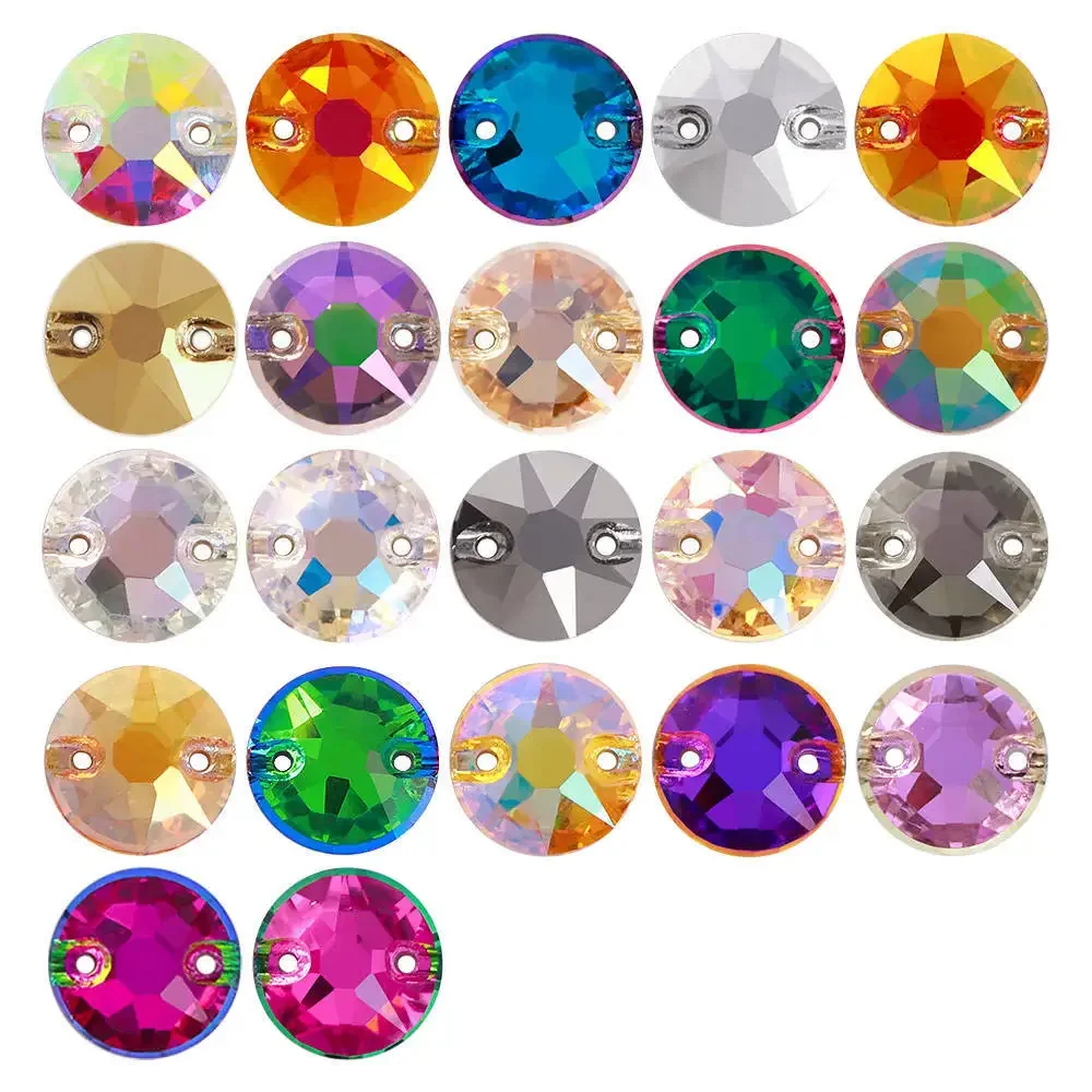 8/10/12mm Hand Sewn Drill Flat Bottom, Circular Glass Hand Sewn Drill Double Hole Glass Button(Various colors)