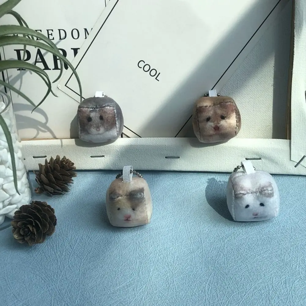 Bag Decor Hamster Plush Keychain Simulation Hanging Ornament Mini Square Keyring Cube Stuffed Animal Hamster Pendant Adults Kids