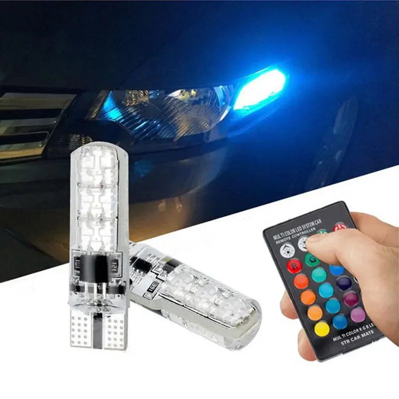 2PCS T10 W5w RGB LED Bulb 12SMD 5050 CANbus 194 168 Car With Remote Controller Flash Reading Wedge Light Clearance Lights