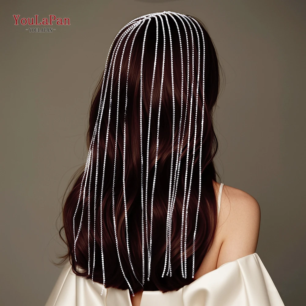 

YouLaPan Luxurious Long Tassel Wedding Head Band Handmade Rhinestone Shiny Bride Headwear Popular Hair Accessories HP778