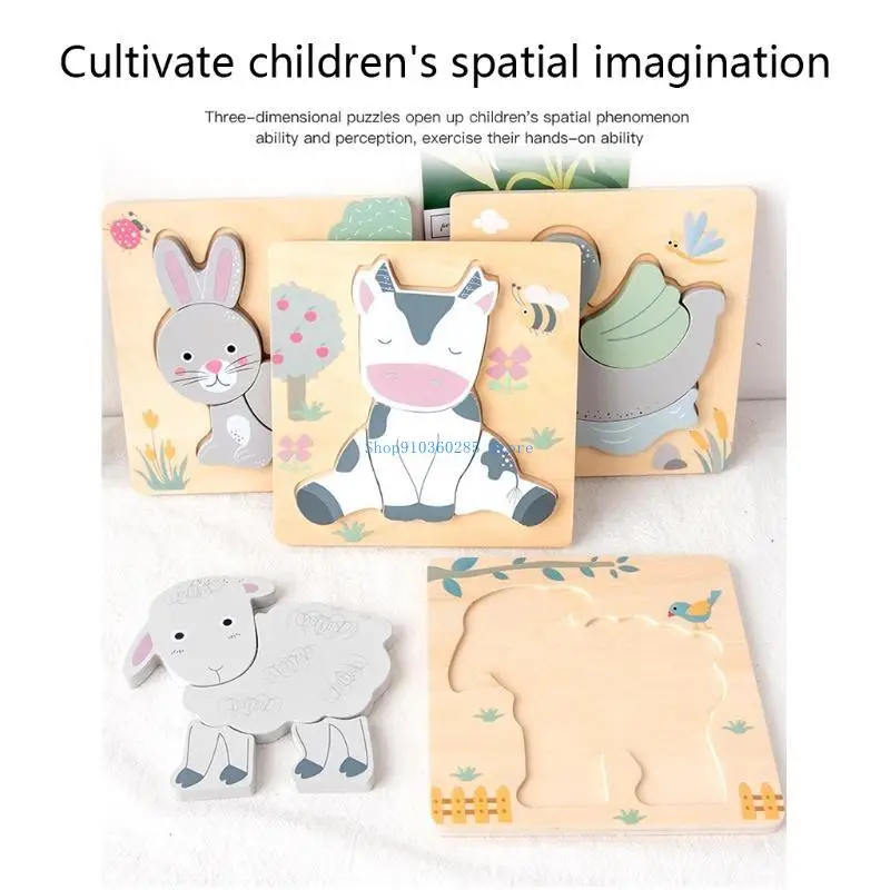 Animali da cartone animato K9FF forma il gioco puzzle in legno blocca giocattolo educativo per i bambini