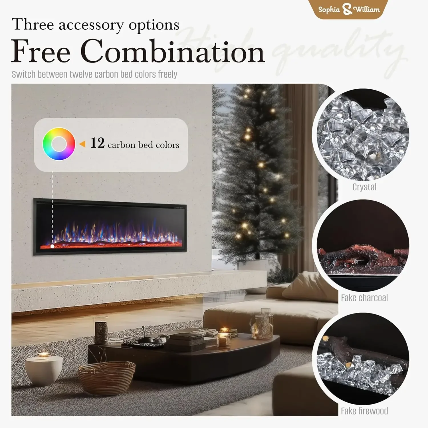 Fireplace 60 inch Wall Mounted with Remote Control, Recessed Fire Place Heater Ultra Thin Slim for Indoor Use, Modern B