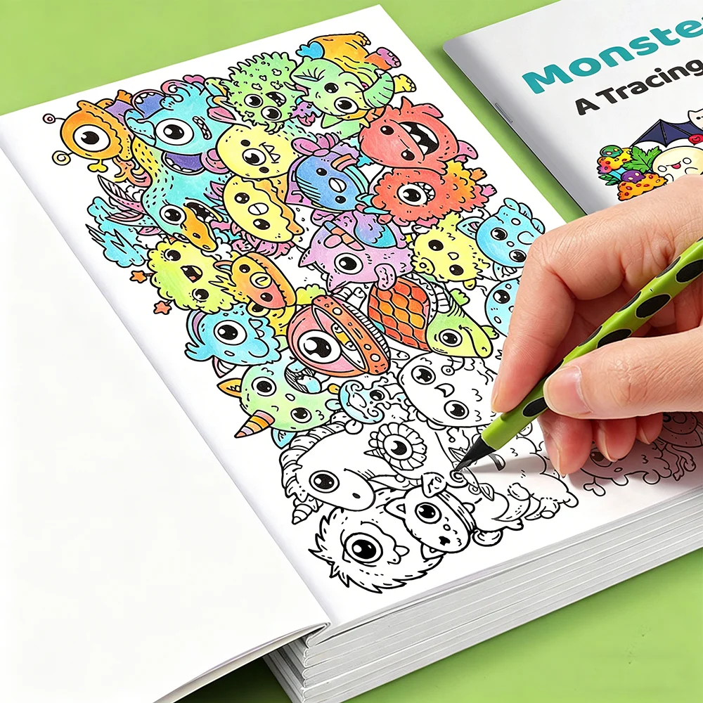 Libro para colorear Trace & Color Doodles, 28 páginas, cuaderno relajante para trazar y colorear para adultos, libro de actividades de dibujo para aliviar el estrés