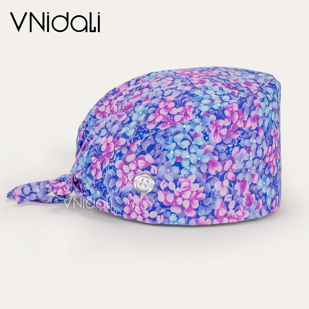 17 color Flower printed with button scrubs caps protective dental hygiene work cap laboratory spa hat nurse cap scrubs hat