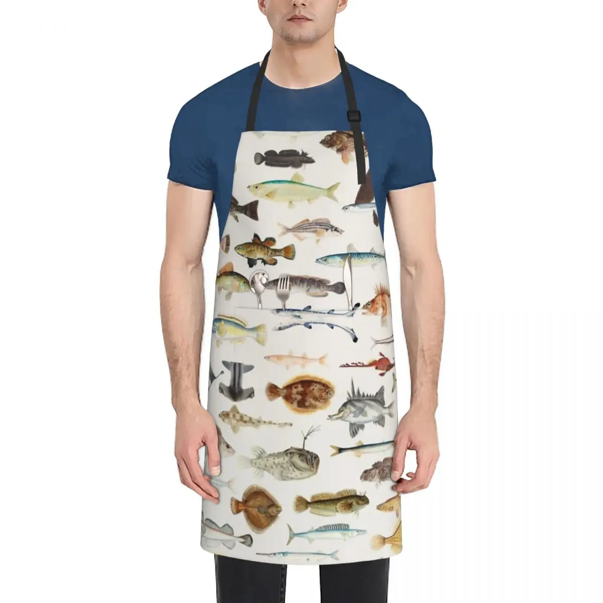 

Fish Chart Waterproof Kitchen Apron For Women/Men With Pockets Work Restaurant Shop Waiter Work Uniform