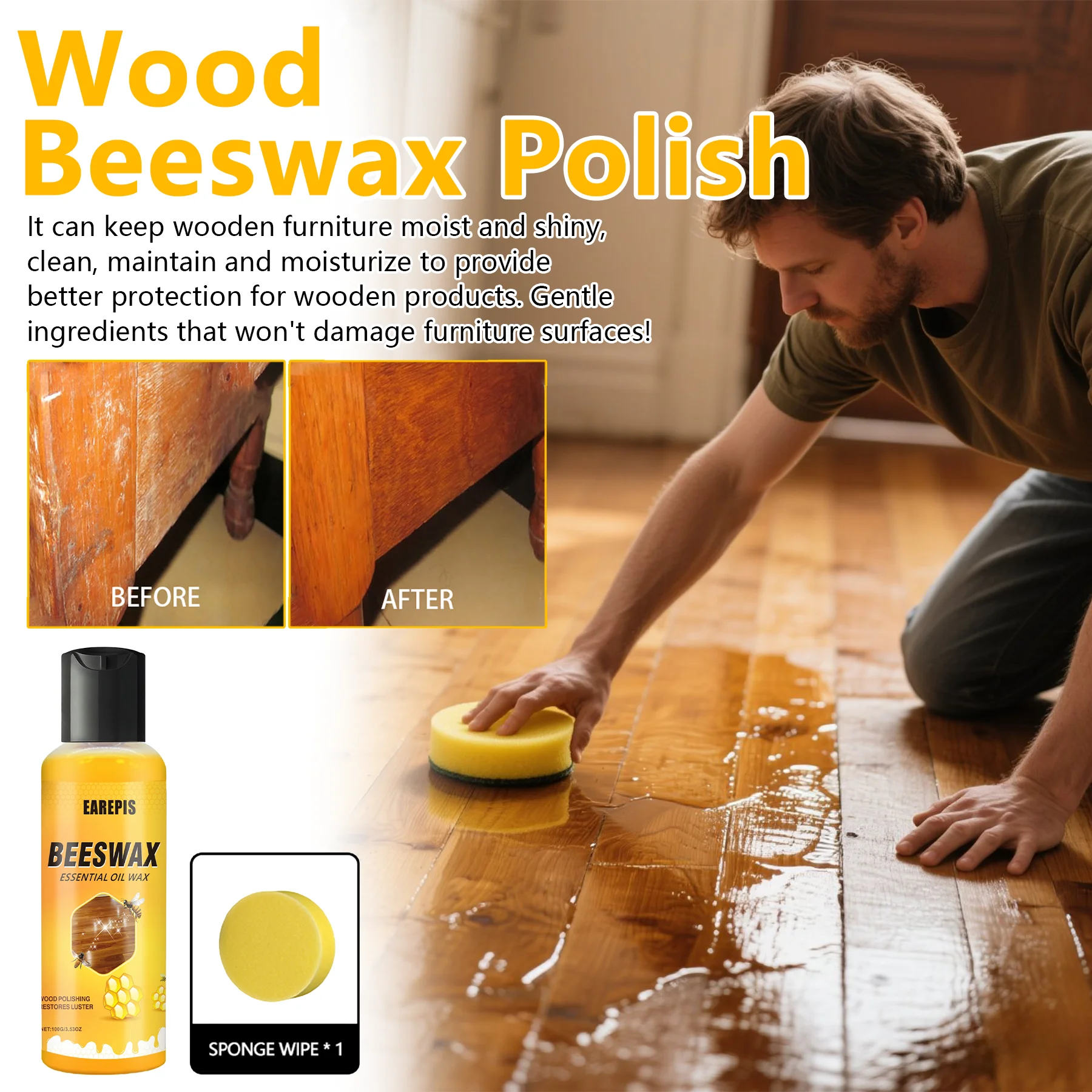 

Beeswax - waterproof and crack-resistant - ideal for wood furniture brightening care and maintenance, suitable for engines