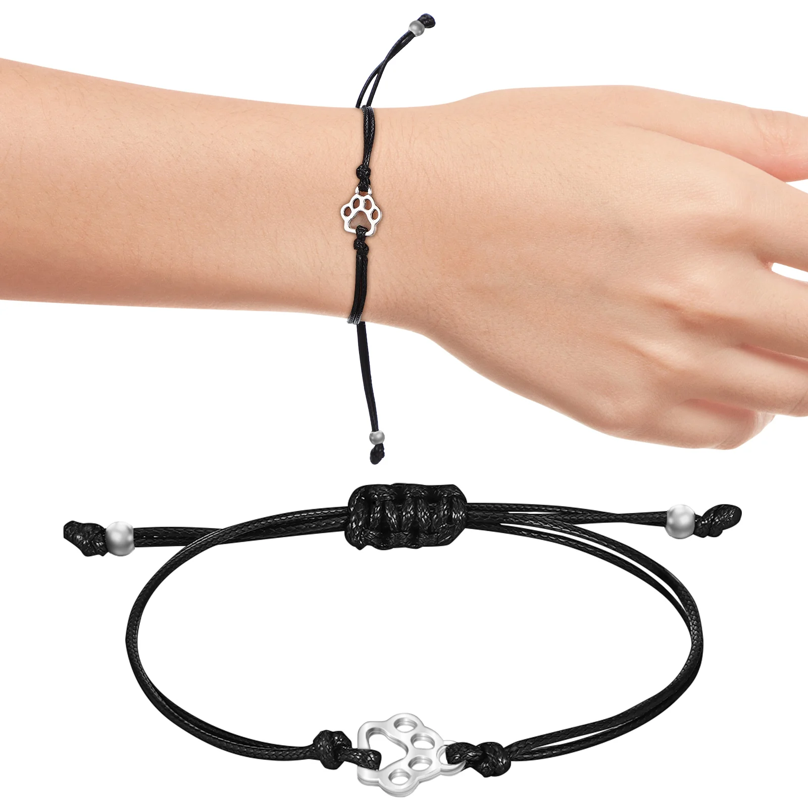 

Adorable Paw Print Friendship Bracelet Handmade Alloy Adjustable Charming Memorial Jewelry Cute Wrap Braided String Kids Teens