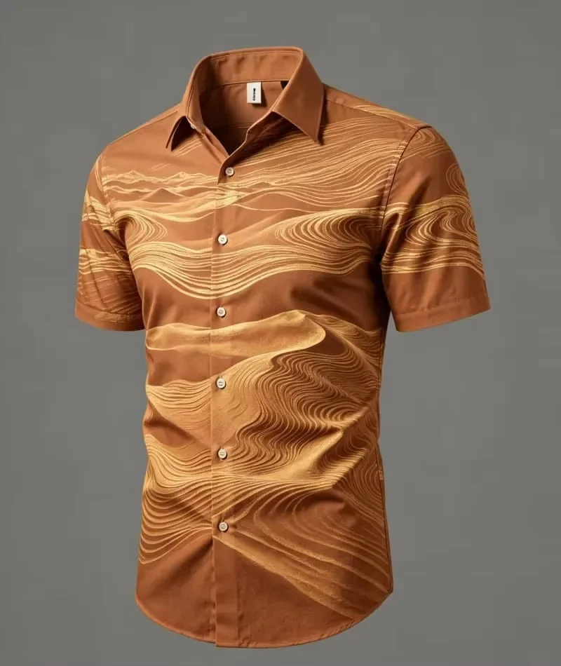 Summer Fashion Retro Art Style Printed Shirt with Starry Vortex Brush Design for Men's Summer Thin Casual Shirt