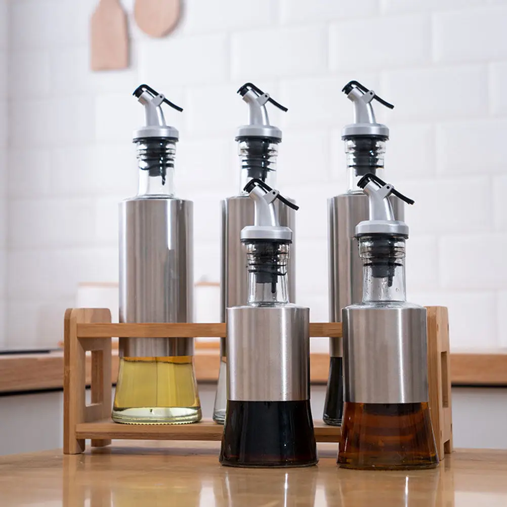 2Pcs Oil Dispensers Stainless Steel Glass Anti-Drip Kitchen Olive Oil Vinegar Sauce Pourers Bottles Storage Kitchen Vinegar
