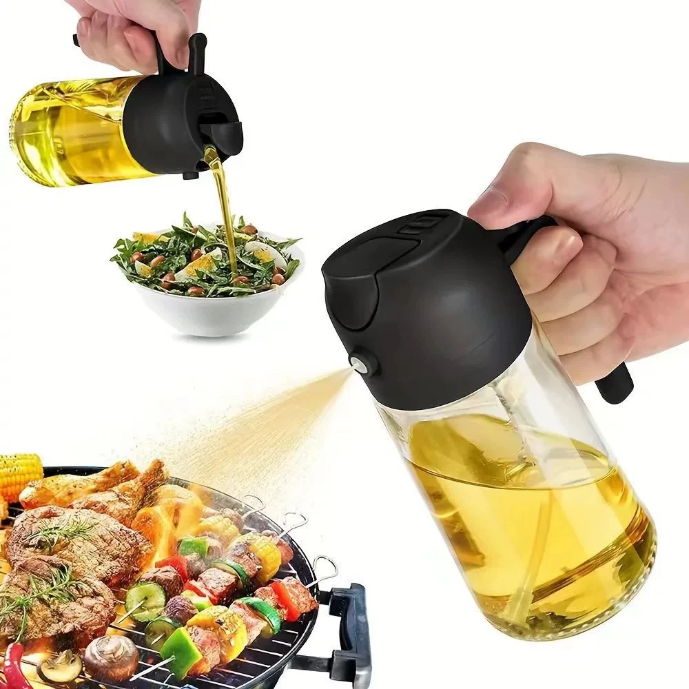 2in1 470ml Glass Spray Oil Sprayer Bottle Spray Oil Dispenser Oil Jar Cruet BBQ Kitchen Baking Roasting Picnic Kitchen Tool