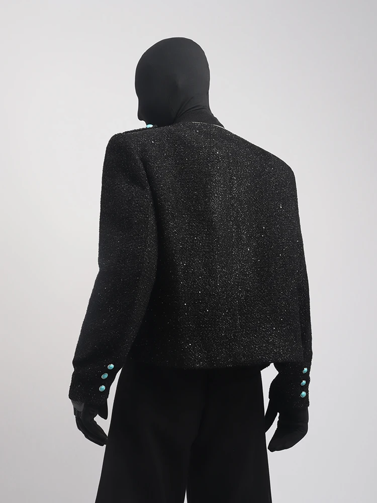 Men's 2025 Spring Autumn Small Fragrant Coats Fashion Coats Shoulder Pad Sequin Design Men's Versatile Short Solid Color Jacket