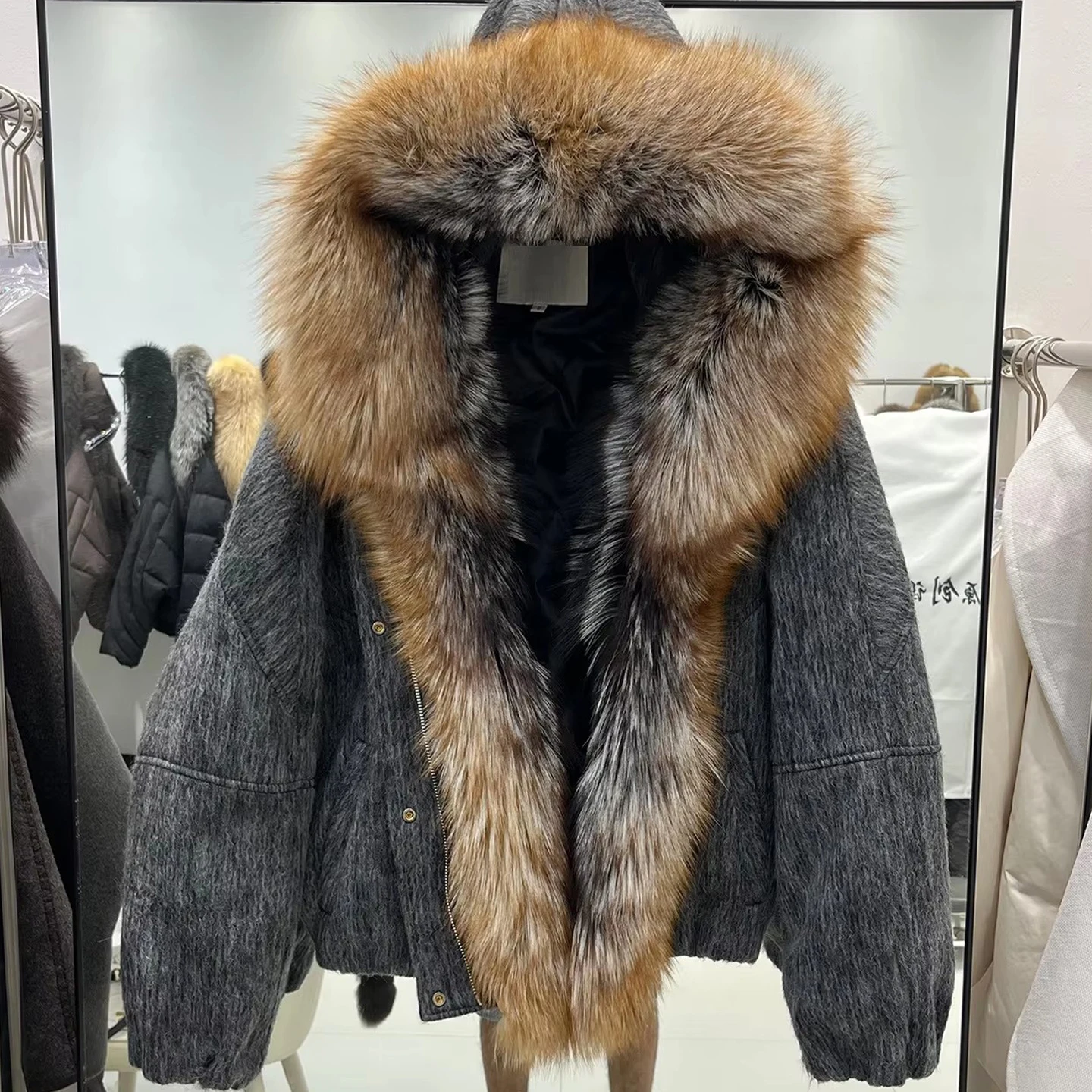 Women Goose Padding Down Jacket Winter Natural Real Fox Fur Hooded Coat Loose Thick Warm Wooled Outerwear Casual Puffer Overcoat