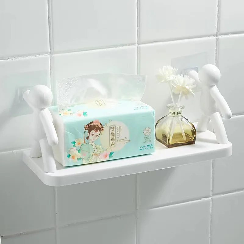 Bathroom Self-adhesive Shampoo Shelves Shower Towel Storage Rack Cosmetic Toilet Organizer Home Decor Kitchen PP Plastic Rack