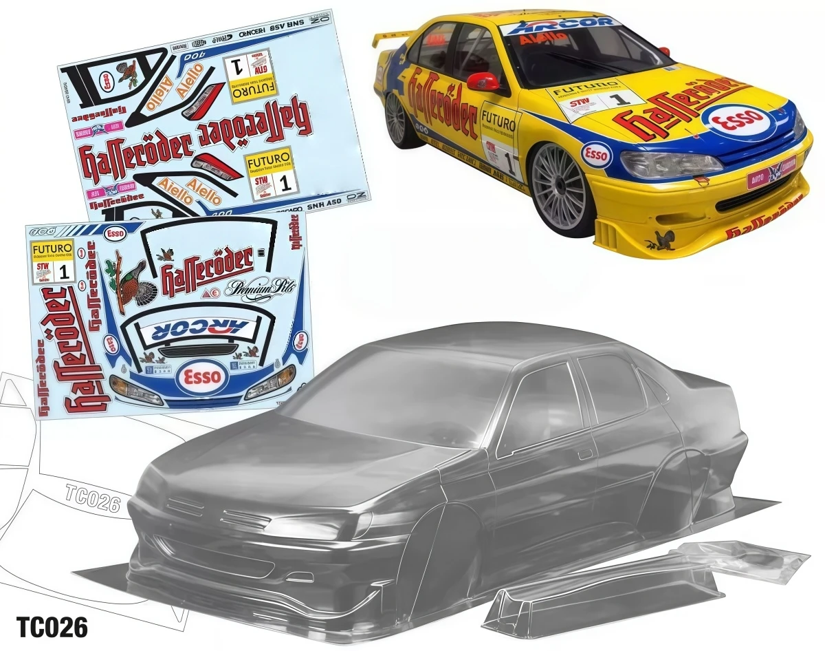 TC026 1/10 406 BTCC Clear PC Body Shell 190mm Width 258mm Wheelbase RC Touring Car Body with Rear Wing and Decals