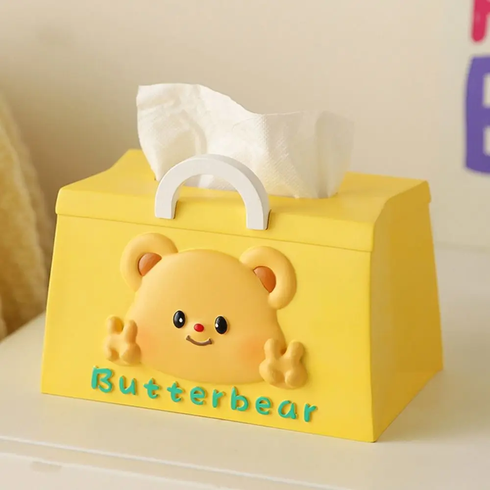 Resin Butter Bear Statue with Tray Desk Decor Tissue Box Key Storage Ornaments Cute Figurine Sculpture Butter Bear Pen Holder