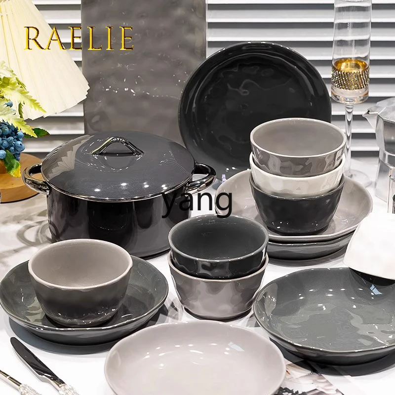 LH Dish Set Household Tableware New Light Luxury Premium Value Ceramic Plates Bowls and Chopsticks