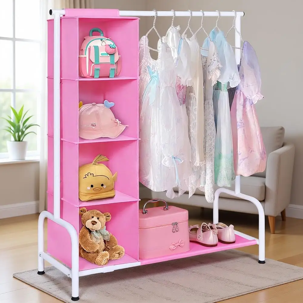 

Детская подвесная вешалка-органайзер для одежды малышей, для хранения в шкафу, идеально подходит для танцевальных костюмов, розовый/белый