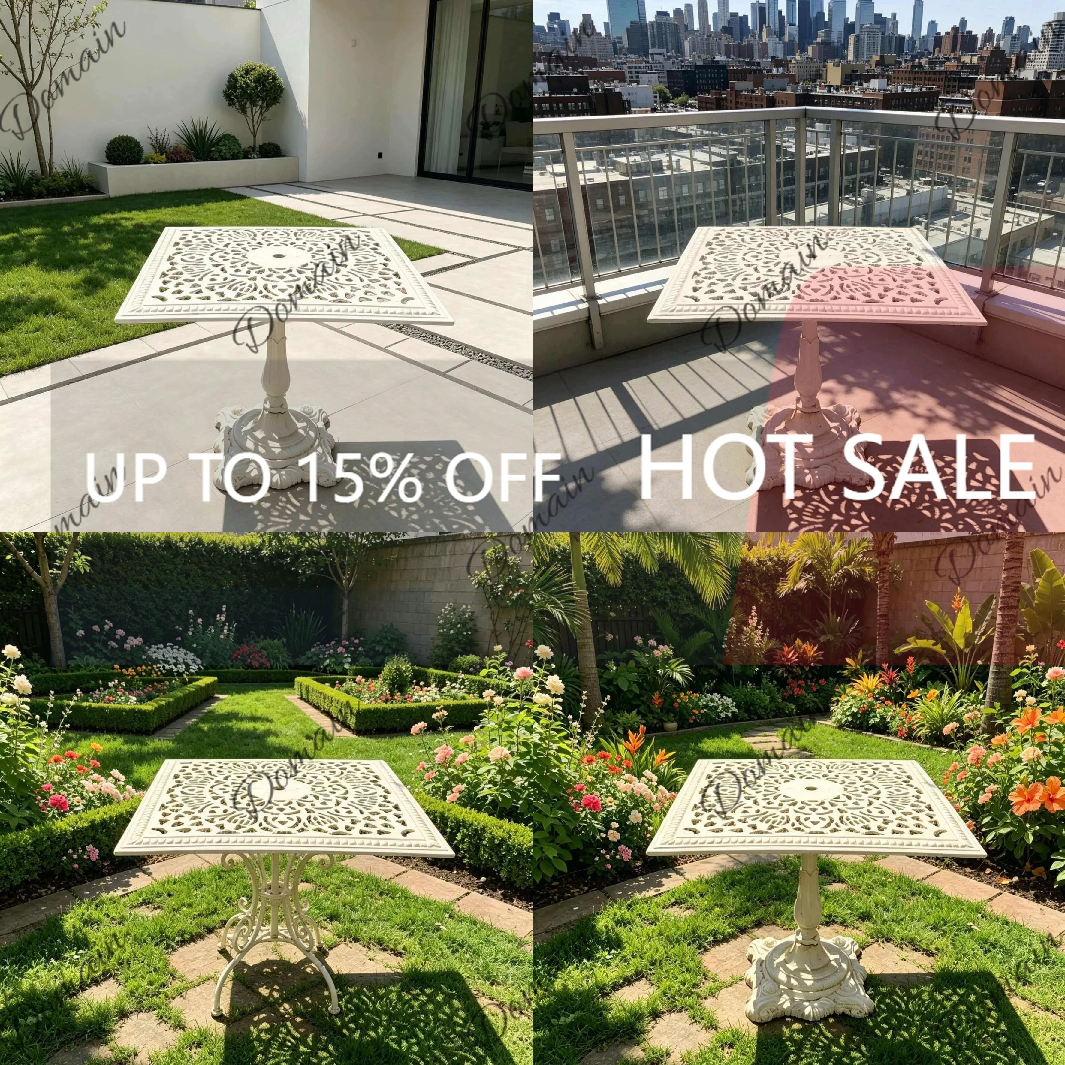 J81 Baiya Craft Cast Iron Table Square Decorative Patio Garden Ornament Vintage Outdoor Balcony Decor