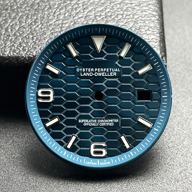 34mm No-Logo Honeycomb Watch Dial with Green Lume - Vertical Line Design Compatible with NH35 Automatic Movement Watch Mod Parts view 3