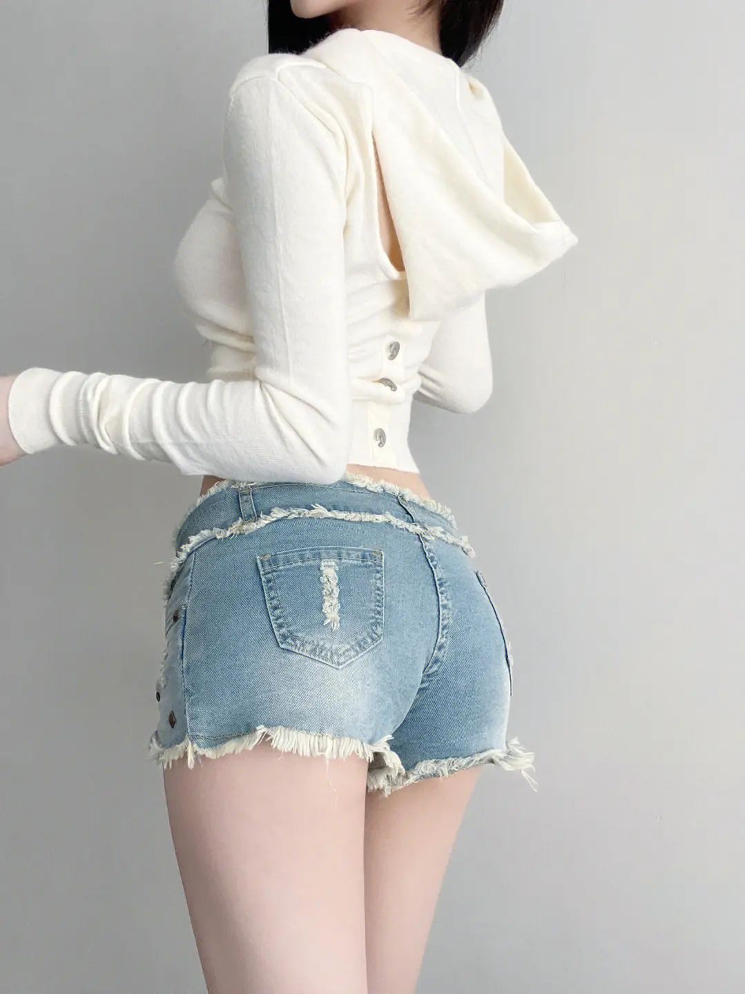 Sexy Spicy Low Waist Hole Denim Shorts Women's Backless Hoodie Jacket Trendy Sweet And Spicy Fashion Girl Short Jeans