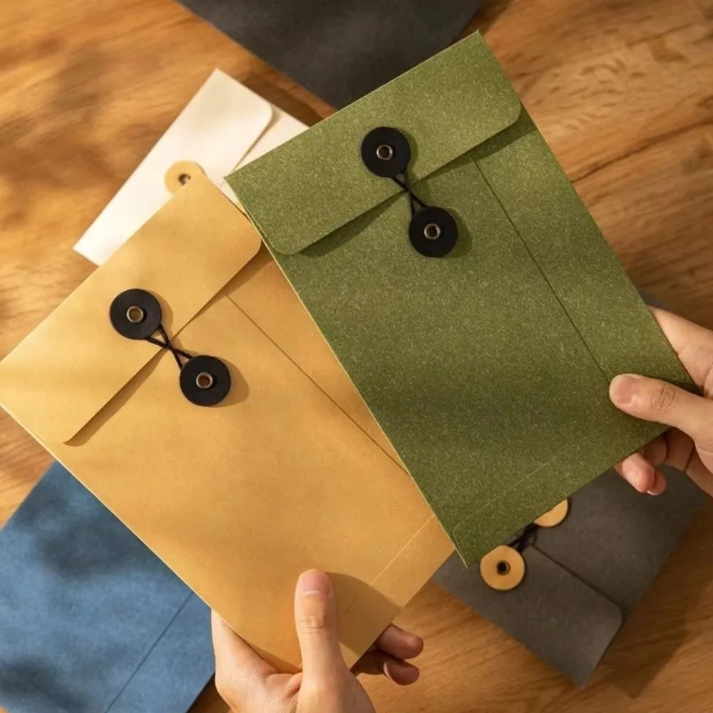 Creative A5 Kraft Paper Envelopes with String Tie High Grade Invitation Card Bag Closure Clasp Archive Bag Invoice Storage Bag