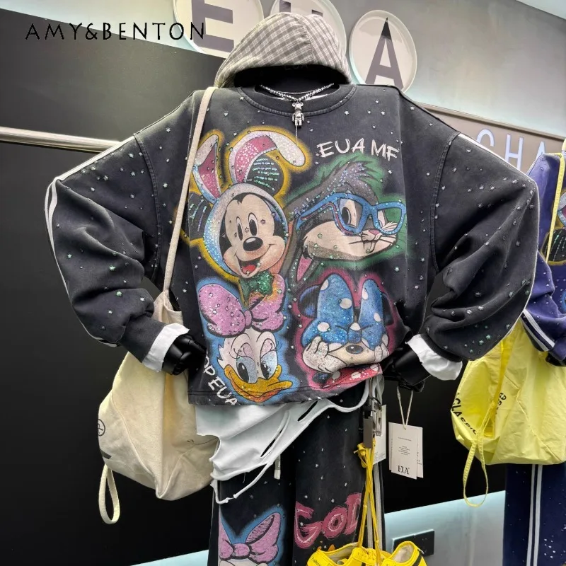 

2025 Autumn New Heavy Sequin Cartoon Sweatshirt Coat For Women's Fashion Loose Design Pullover Hoodies Jacket Outerwear Ladies