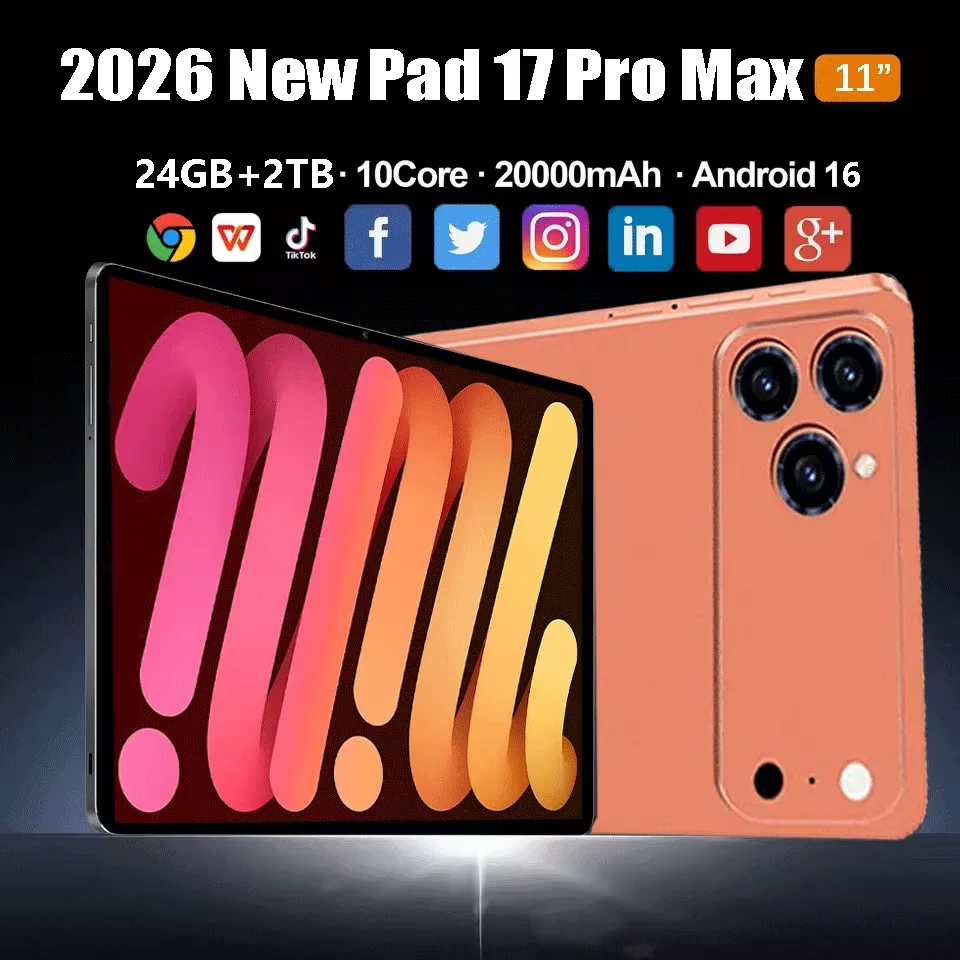 2026 nouveau Pad 17 Pro Max tablette PC 11 pouces 24GB + 2TB tablettes Android 16 Snapdragon8Gen3 Tablette PC 20000mAh 5G double SIM Mini PC