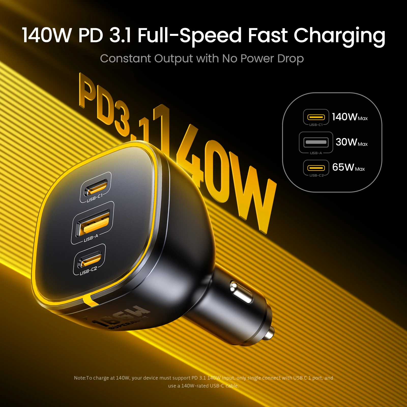 AOHI SUPERAUTO PD 165W Fast Car Charger (2USB-C & 1USB-A)