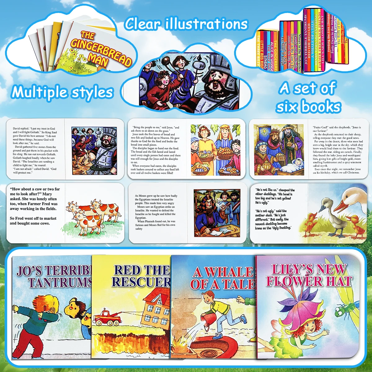 Plusieurs types de livres de contes - Histoires au coucher, histoires bibliques, livre pour enfants de contes de fées classiques