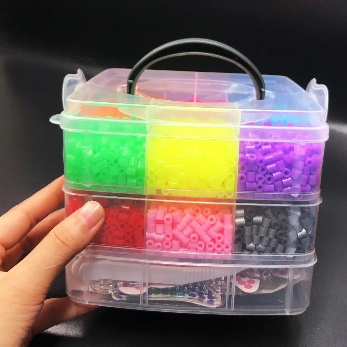 10.000 Stück Hama-Perlen-Bastelset, kreatives DIY-Set mit Aufbewahrungsbox, Stecktafeln, Bügelpapier, Kettenzubehör, buntes Kunsthandwerk