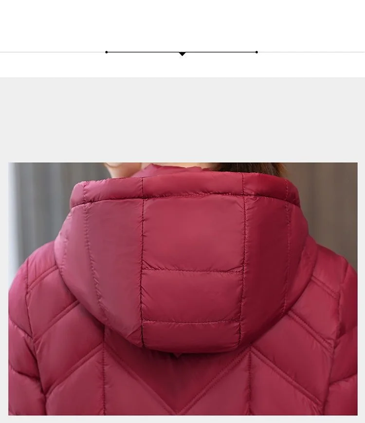 Mom's Long Down Cotton Jacket 2026 Winter New Fashion Slim Hooded Coat Women's Warm Parker Overcoat Solid Female Casual Jackets