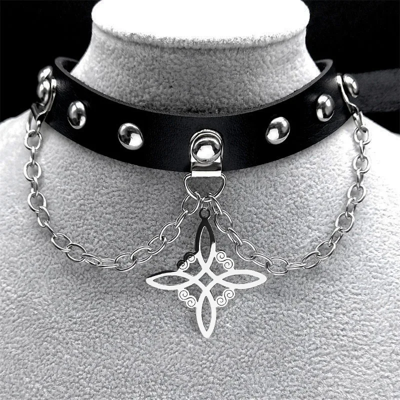 Harajuku Halsband Gothic Satan Inverted Cross Halskette Edelstahl PU Leder Cosplay Anime Halsketten Emo Goth Schmuck N8373 – Detail 12