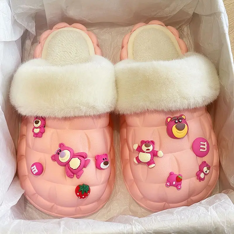 Lotso Winnie Bear Cotton Mop Detachable New Velvet Thick Bottom Cover Comfortable Non-slip Height Feet Winter Cotton women shoes