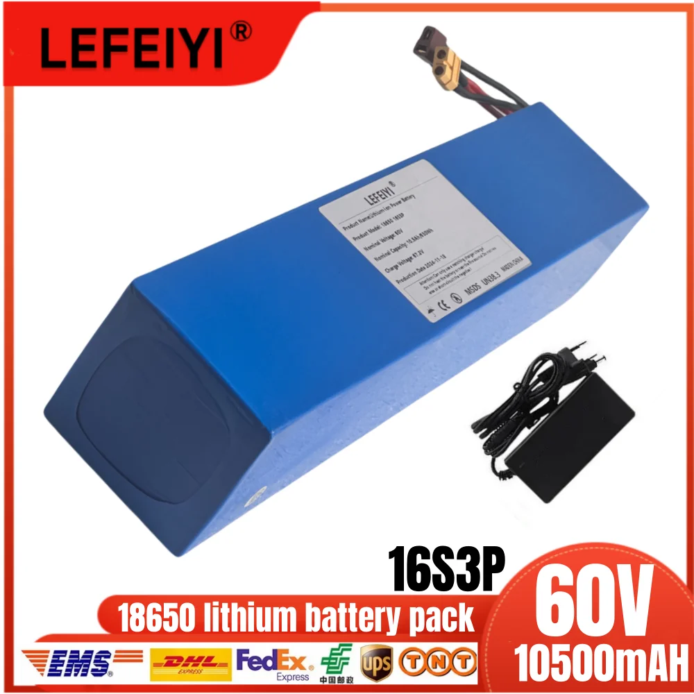 60V 10.5Ah 18650 16S3P lithium battery pack 500-1000W high power rechargeable battery for Citycoco electric scooter bicycle