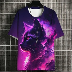 Kaus Pola Prajurit Kucing untuk Pria Atasan Lengan Pendek Gambar 3D Hewan Warna-warni Kaus Leher O Kasual Longgar Musim Panas Kaus Jalanan 10 kucing prajurit penjualan terbaik - №