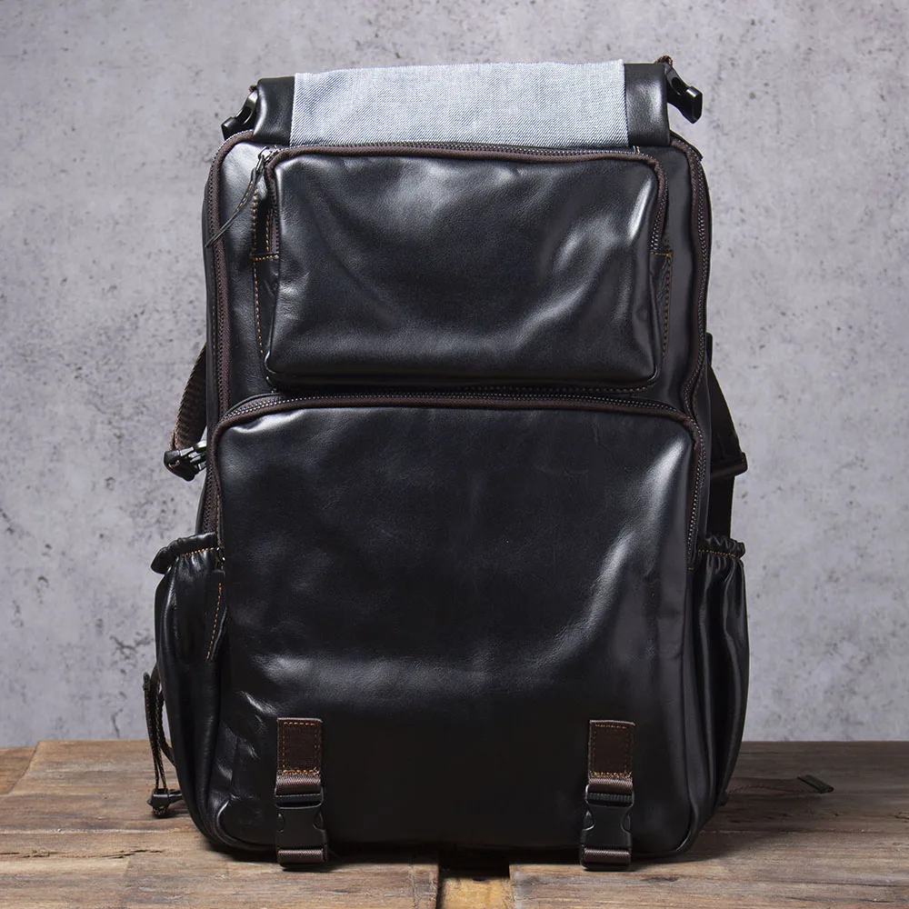 S.WORKER Lässiger Herrenrucksack aus echtem Leder, große Kapazität, 15" Laptop-Reisetasche, Schulrucksack aus Rindsleder, modische Wochenendtasche – Detail 13