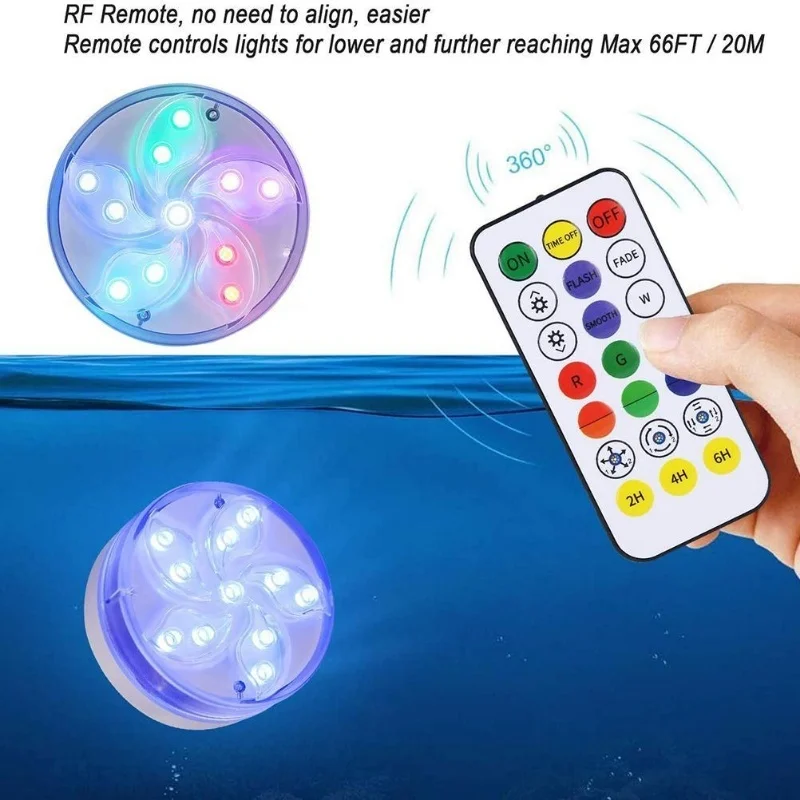 4 Pack Submersible LED Lights Waterproof LED Underwater Light With Suction Cup Magnets And RF Remote Control RGB LED Lights